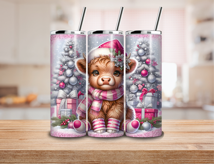 Christmas Highland Cow Tumbler | Festive Sublimated Drinkware Gift
