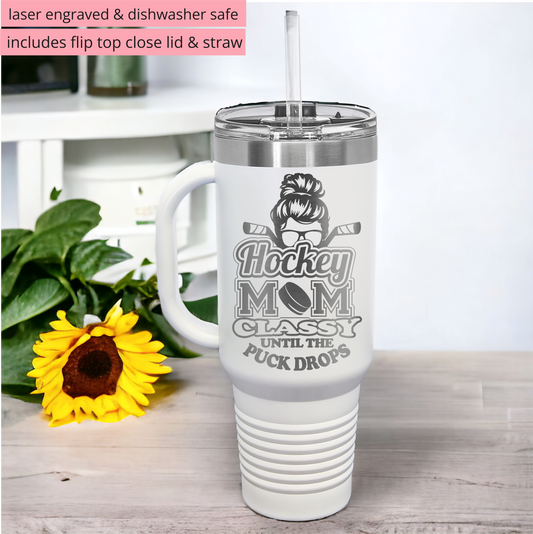 Hockey Mom Tumbler, 40 oz Tumbler with Handle, Insulated Travel Tumbler