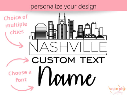 City Skyline Tumbler – Nashville Bachelorette, 20 oz Skinny Laser Engraved, Personalized Bachelorette or Birthday Party Favor