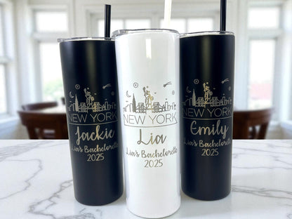 Personalized 20 oz Skinny Tumbler with City Skyline – Custom Stainless Steel Travel Cup