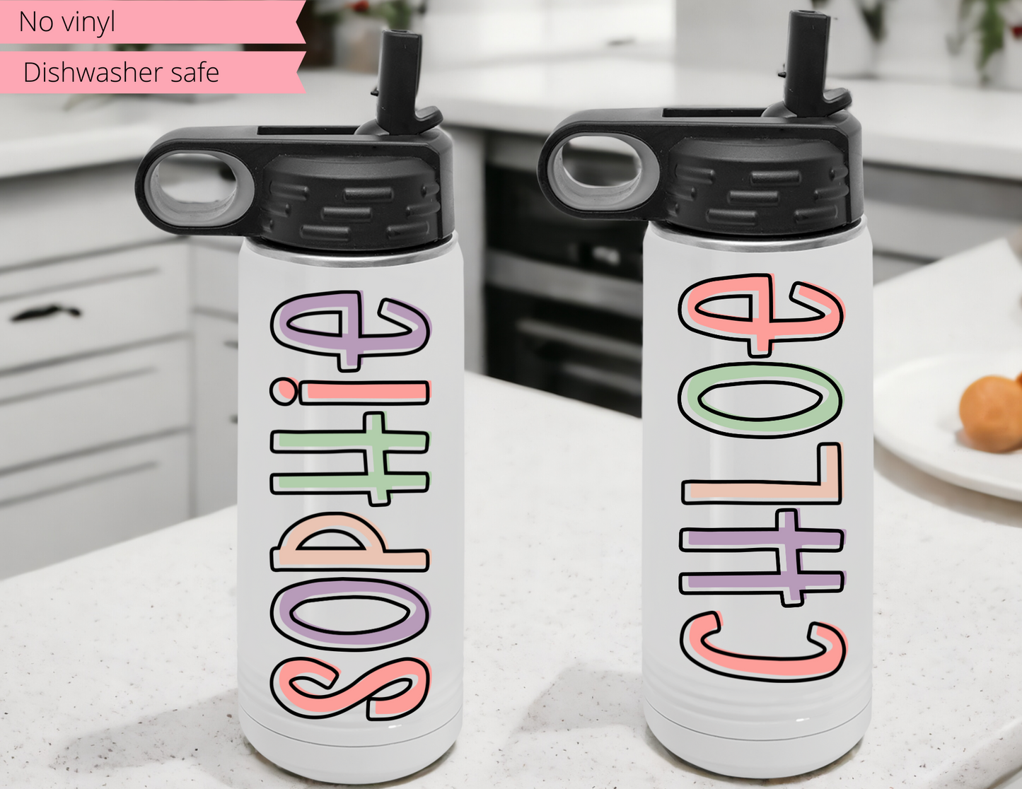 personalized white water bottles