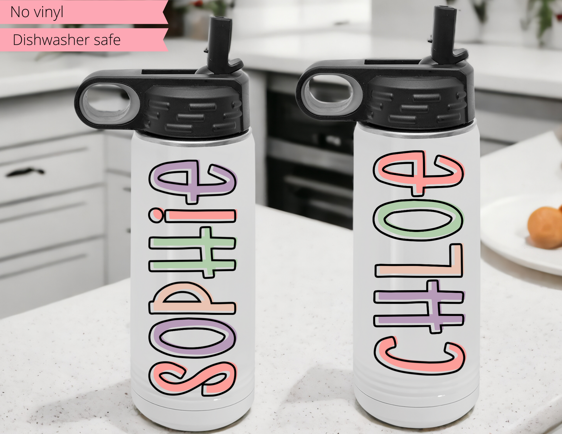 personalized white water bottles