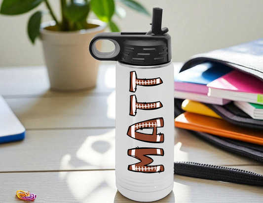 20 oz Football Themed Water Bottle – Sublimated Stainless Steel Bottle with Flip Top Lid & Straw – Leak-Proof & Dishwasher Safe