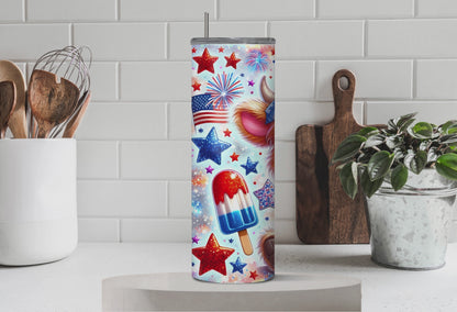 Patriotic Highland Cow 20oz Skinny Tumbler – Sublimated, Stainless Steel, Insulated, Includes Straw