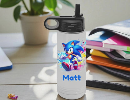 Personalized Sonic the Hedgehog Water Bottle – 20 oz Stainless Steel with Flip Straw
