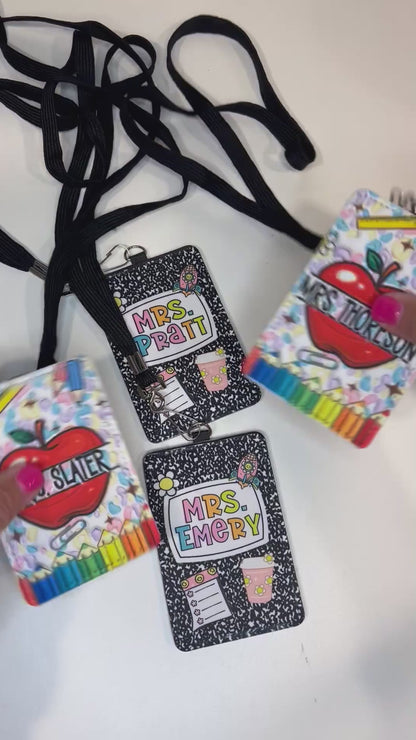 Personalized Classroom-Themed Teacher ID Badge Holder with Lanyard-Custom Teacher ID Badge