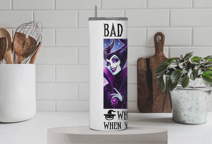 Disney Villains 20oz Skinny Tumbler – “Be a Princess When You Can Be a Queen” Sublimated Cup with Straw