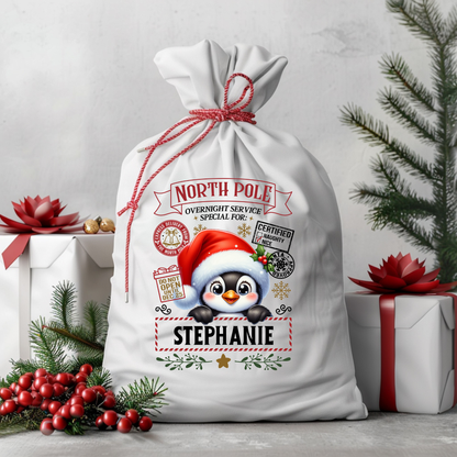 Personalized Christmas Gift Sack with Red Drawstring – Large 19.6" x 28" Santa Sack