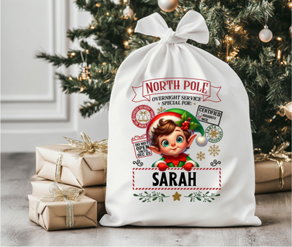 Personalized Christmas Gift Sack with Red Drawstring – Large 19.6" x 28" Santa Sack