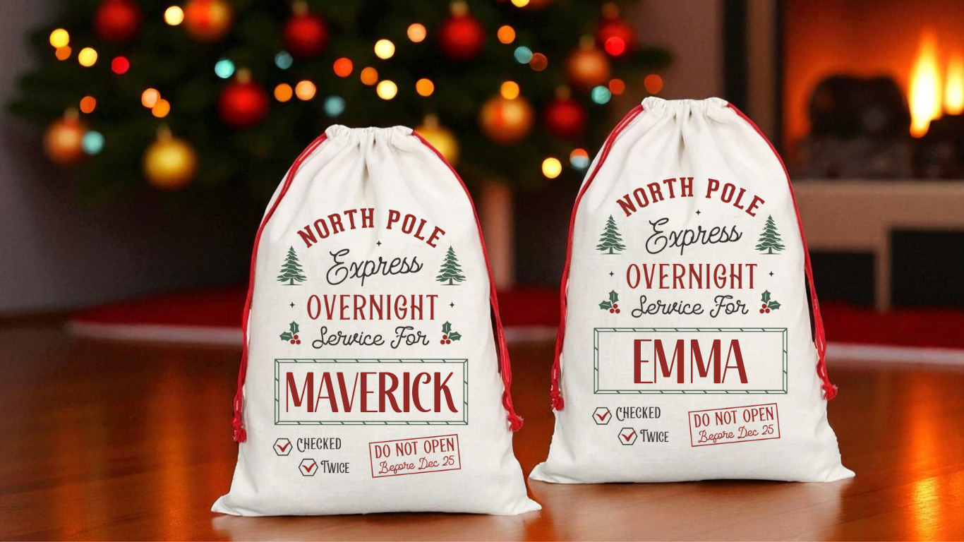 Personalized Christmas Gift Sack with Red Drawstring – Large 19.6" x 28" Santa Sack