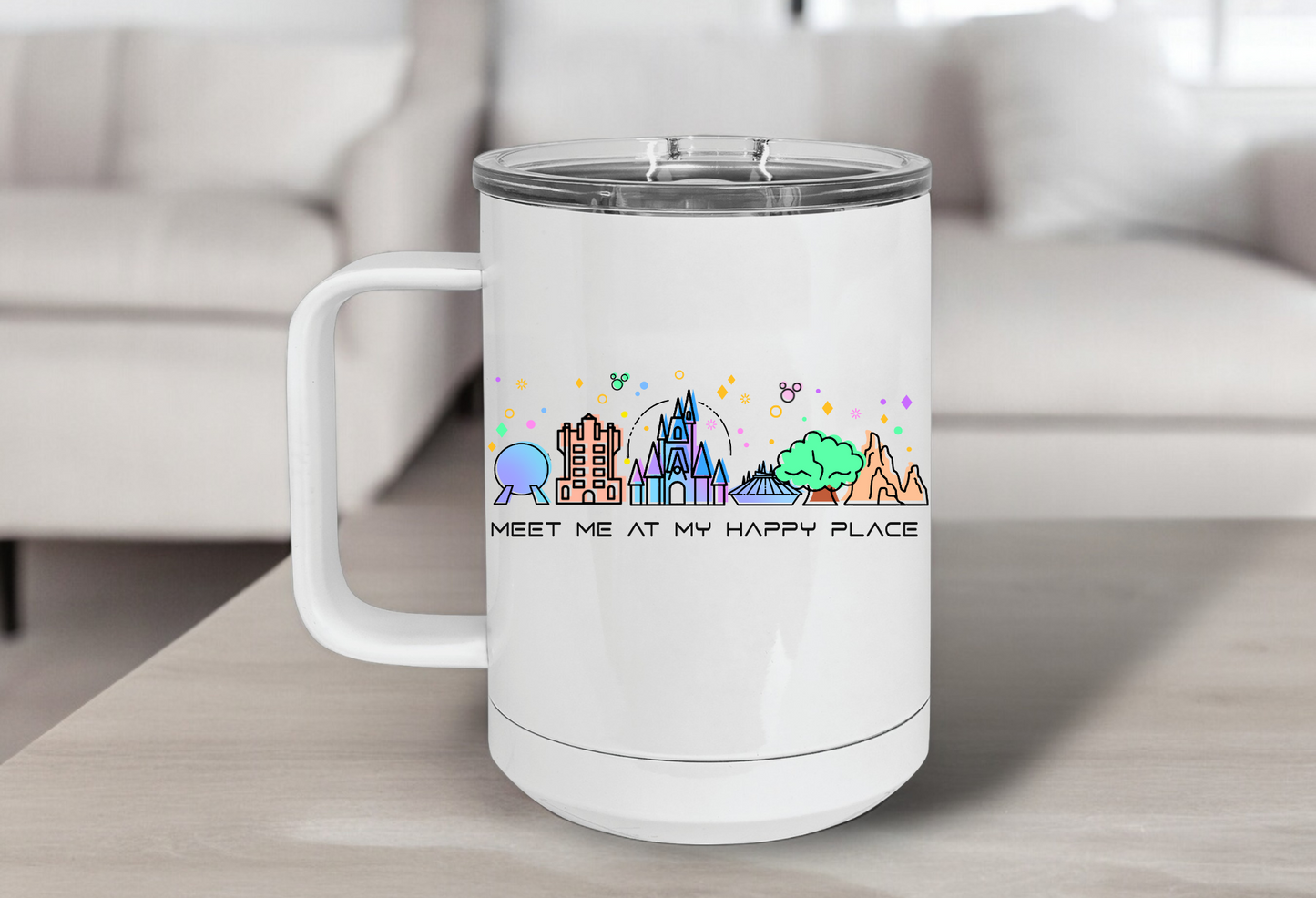 Take Me to My Happy Place 20oz Mug – Disney Parks Inspired Sublimated Stainless Steel Mug with Handle