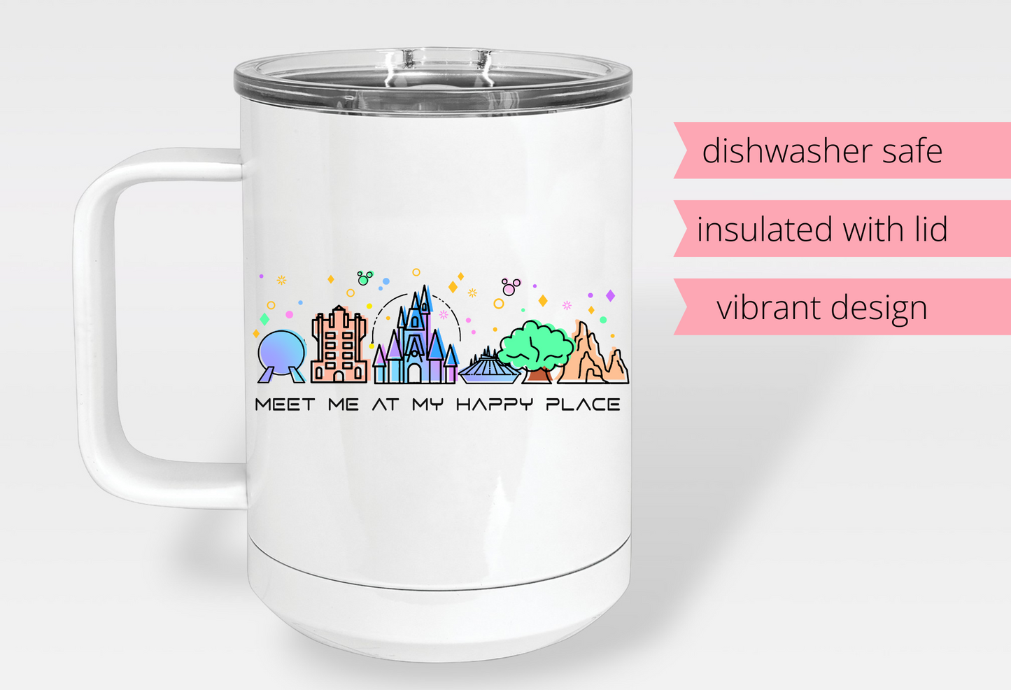 Take Me to My Happy Place 20oz Mug – Disney Parks Inspired Sublimated Stainless Steel Mug with Handle