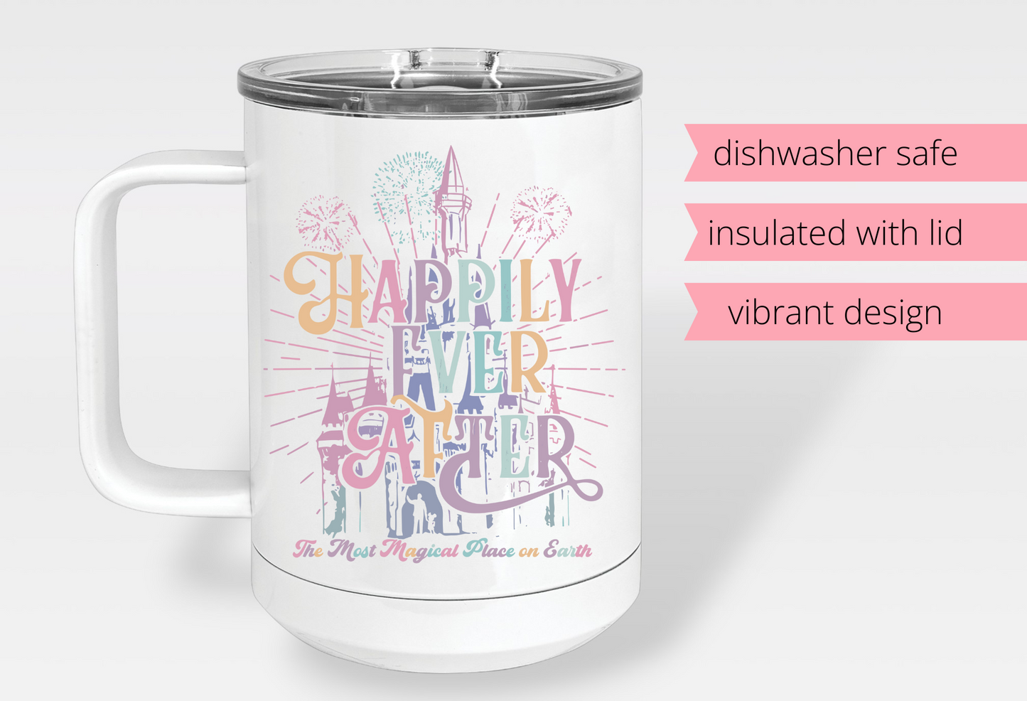 Happily Ever After 20oz Mug – Disney Castle Sublimated Stainless Steel Coffee Cup with Handle