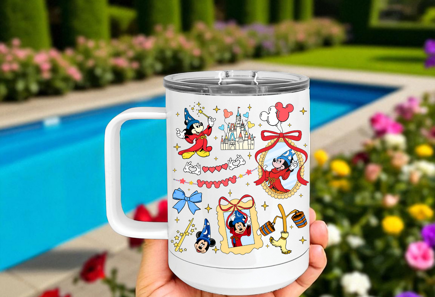 Sorcerer Mickey 20oz Mug – Colorful Disney Sublimated Stainless Steel Coffee Cup with Handle