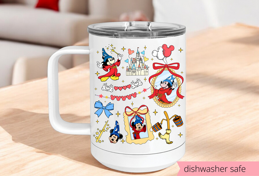 Sorcerer Mickey 20oz Mug – Colorful Disney Sublimated Stainless Steel Coffee Cup with Handle