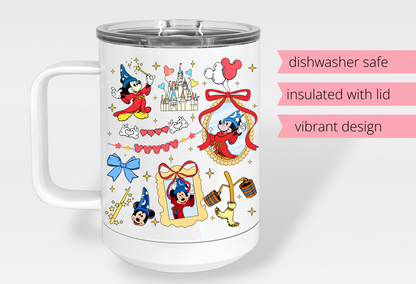 Sorcerer Mickey 20oz Mug – Colorful Disney Sublimated Stainless Steel Coffee Cup with Handle
