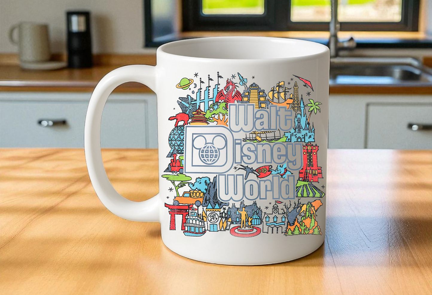 Retro Disney World 15oz Ceramic Mug – Sublimated Colorful Coffee Cup for Disney Lovers
