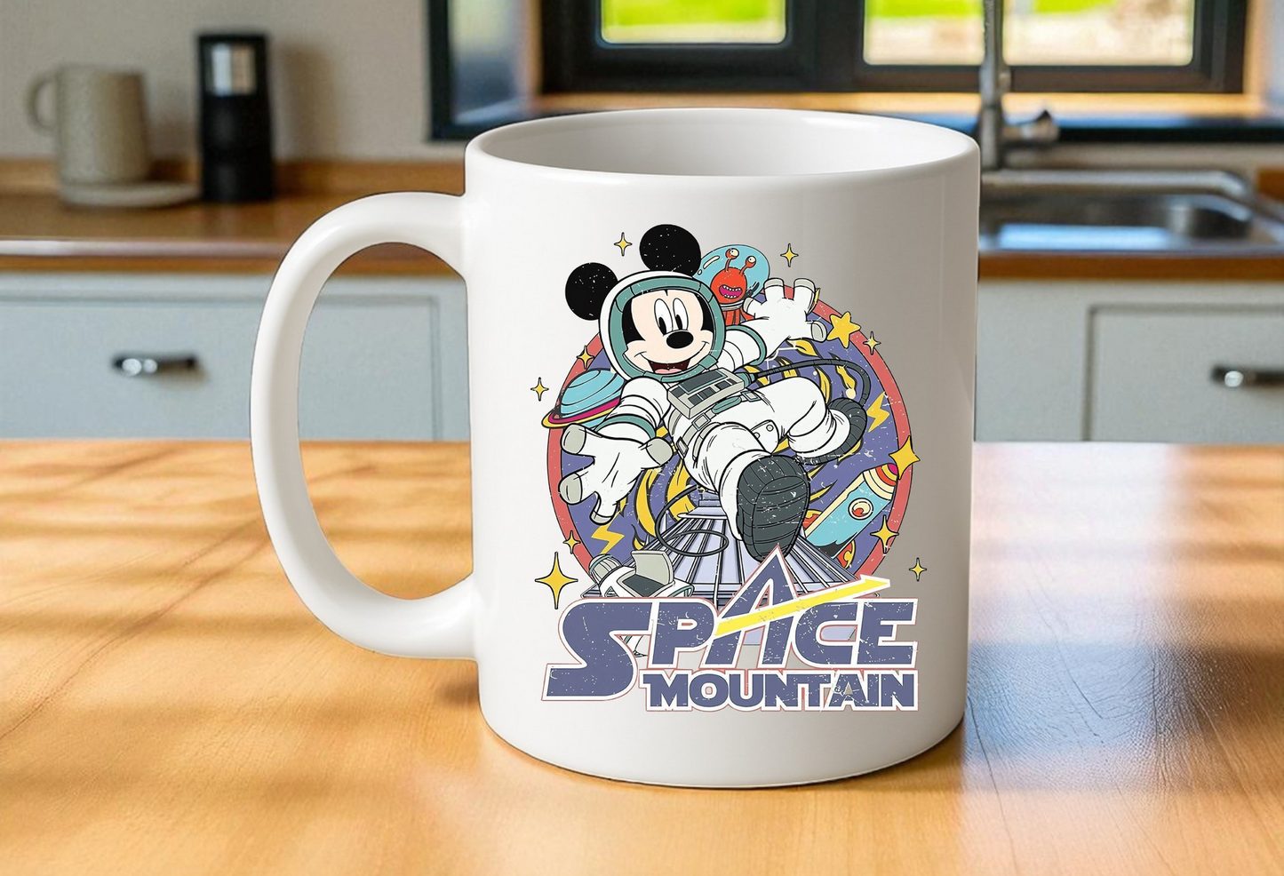 Mickey Space Mountain Disney Mug – 15 oz Ceramic Coffee Cup, Vibrant Sublimation, Disney Gifts