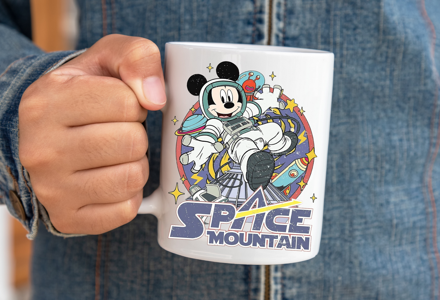 Mickey Space Mountain Disney Mug – 15 oz Ceramic Coffee Cup, Vibrant Sublimation, Disney Gifts