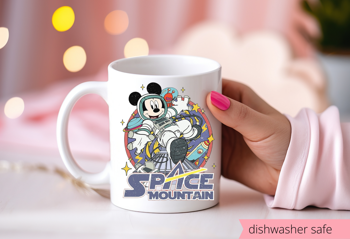 Mickey Space Mountain Disney Mug – 15 oz Ceramic Coffee Cup, Vibrant Sublimation, Disney Gifts
