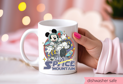 Mickey Space Mountain Disney Mug – 15 oz Ceramic Coffee Cup, Vibrant Sublimation, Disney Gifts