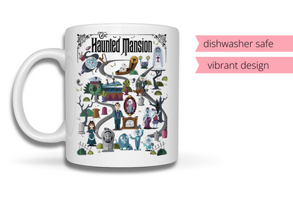 Haunted Mansion Disney Mug – 15 oz Ceramic Coffee Cup, Vibrant Sublimation, Spooky Disney Gifts