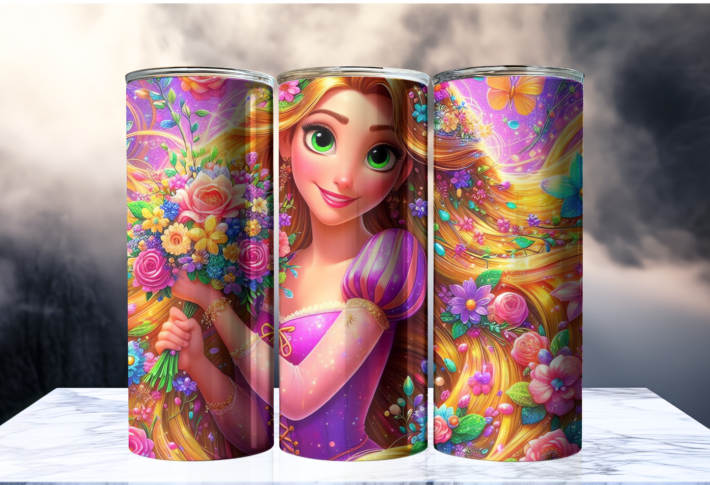 20 oz Sublimated Rapunzel Tumbler – Stainless Steel Disney Princess Cup with Lid & Straw