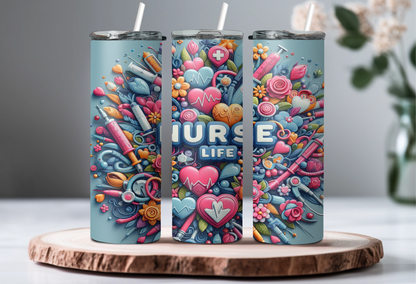 Personalized Nurse 20oz Skinny Tumbler – Custom Sublimated Stainless Steel Cup with Straw