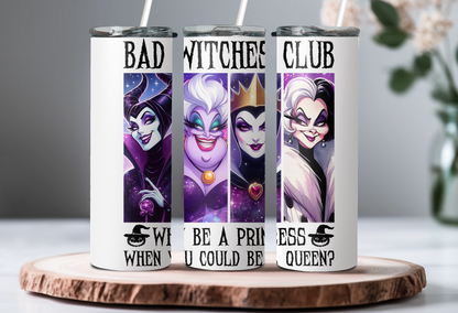 Disney Villains 20oz Skinny Tumbler – “Be a Princess When You Can Be a Queen” Sublimated Cup with Straw