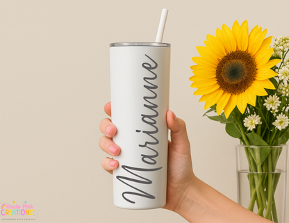Personalized 20 oz Stainless Steel Engraved Tumbler with Straw & Slide Lid – Dishwasher Safe