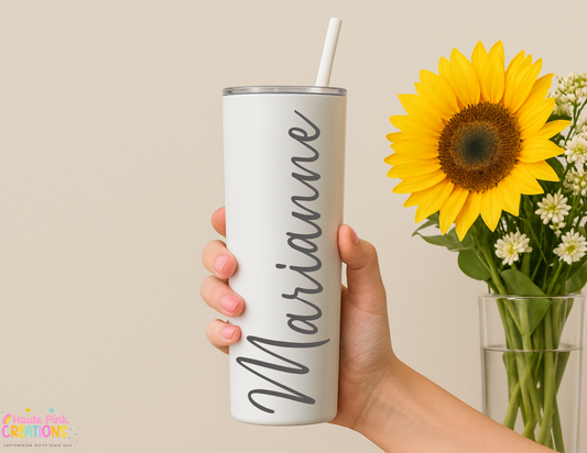 Personalized 20 oz Stainless Steel Engraved Tumbler with Straw & Slide Lid – Dishwasher Safe