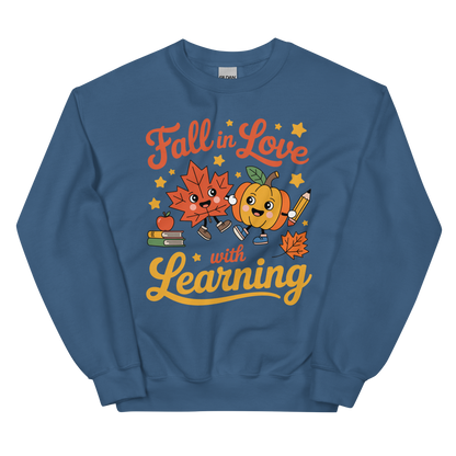Fall in Love with Learning Sweatshirt – Gildan 18000 Crewneck with Cute Fall Graphics