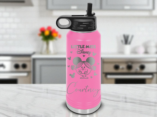 Little Miss Disney Personalized 32oz Engraved Water Bottle – Stainless Steel, Dishwasher Safe, Custom Name